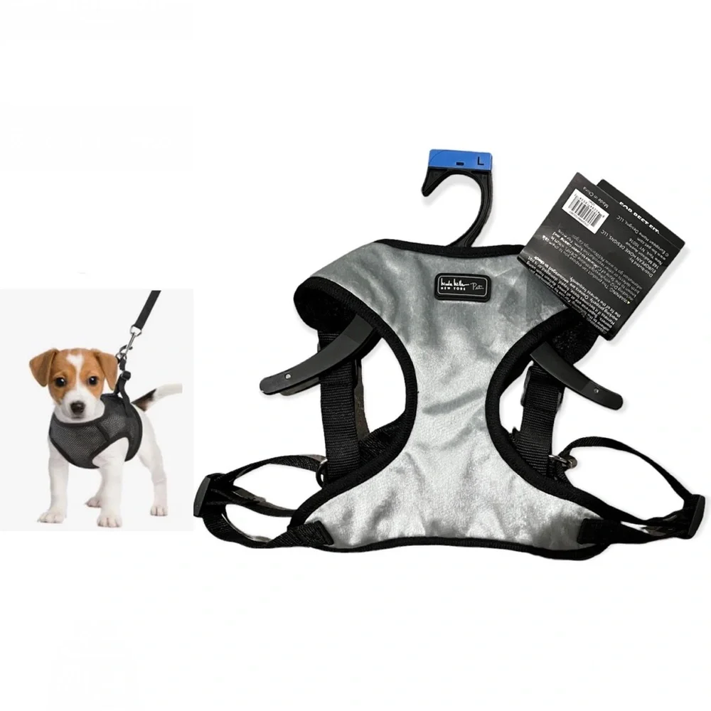 Nicole Miller Pets Harness Grey Velvet Size L NWT